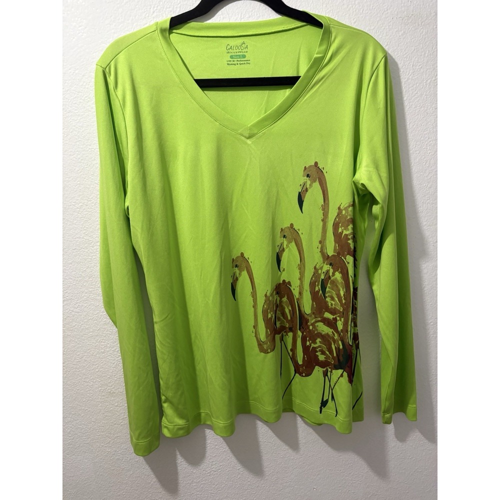 Caloosa WaterWear L Flamingo Print Performance Quick Dry Active Top Swim Beach